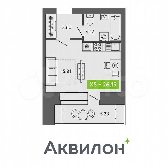 Квартира-студия, 26,2 м², 8/9 эт.