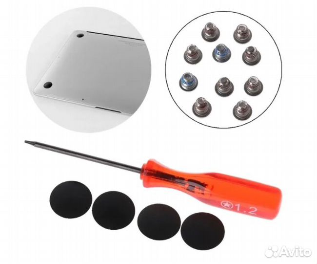 Комплект винтов,пластиковые ножки,отвертка для Mac