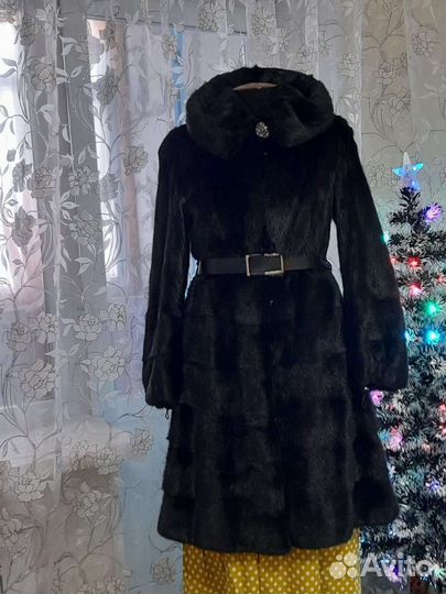 Шуба норковая с капюшоном 44 46 черная