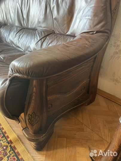 Кожаный голландский диван, дуб