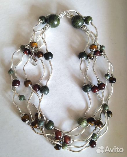 Бусы Гирлянда Змеевик Глазковые кварцы натуральные