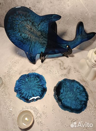 Тарелка кит для холодных закусок и подстаканники