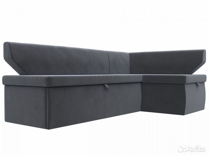 Диван кухонный угловой Омура правый угол, велюр, серый