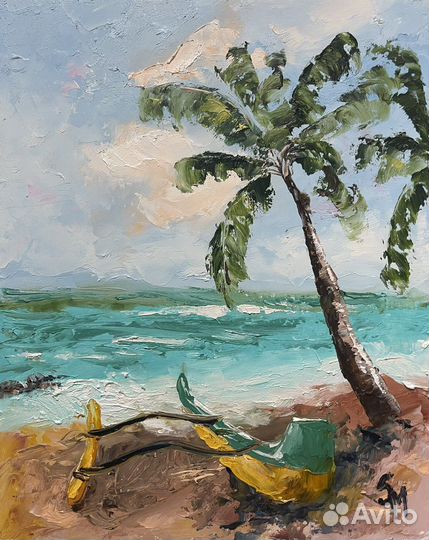 Картина масло/оргалит Побережье Шри Ланки