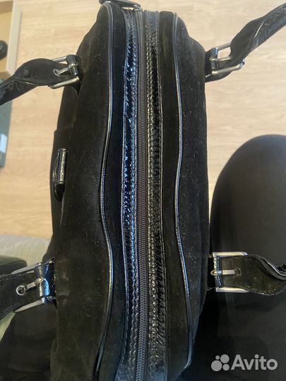 Сумка женская натуральная замша черная Италия