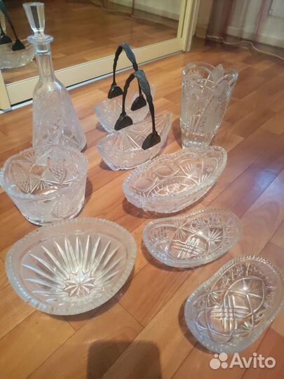 Кружки, рюмки, фужеры, ваза, салатница, хрусталь
