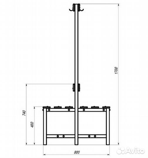 Скамейка с вешалкой для раздевалок двухсторонняя