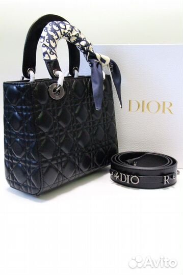 Сумка Lady Dior, натуральная кожа, черная