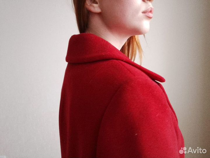 Пальто красное женское теплое шерсть/кашемир