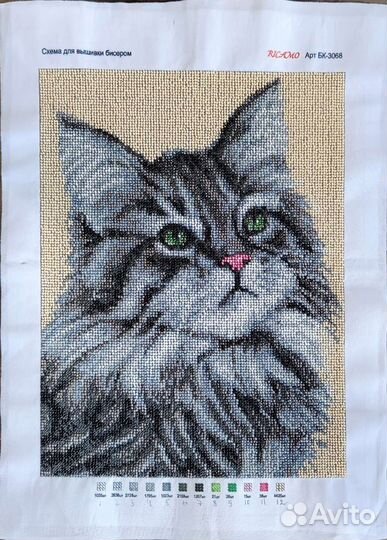Кот вышивка бисером