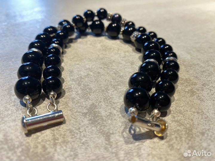 Браслет мужской черный оникс и жемчуг