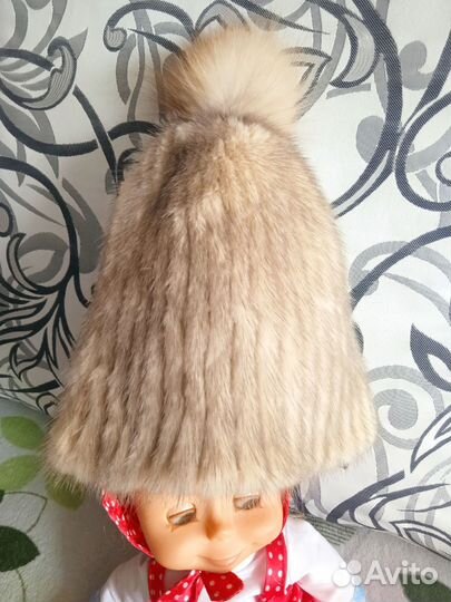Шапка норковая вязаная