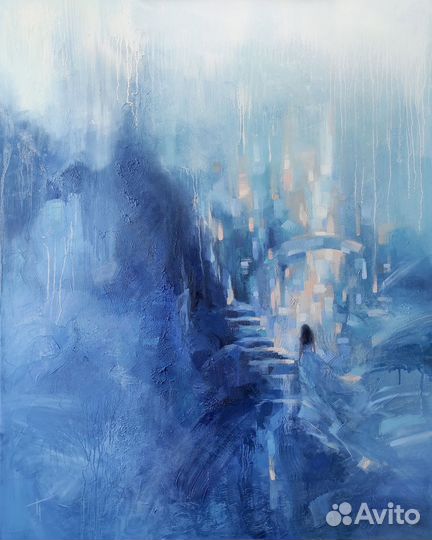 Авторская большая синяя картина маслом Путь к себе