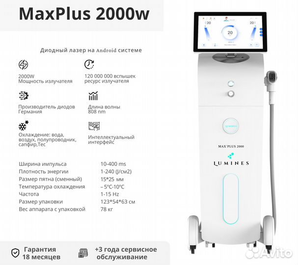 Диодный лазер для эпиляции Лю'Минес MaxPlus 2000W