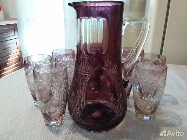 Винтажный набор из марганцевого хрусталя, 50е гг