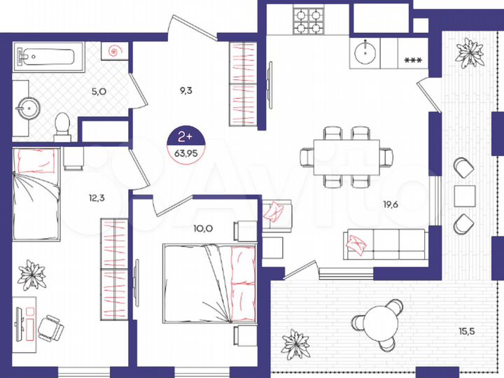 2-к. квартира, 64 м², 24/25 эт.