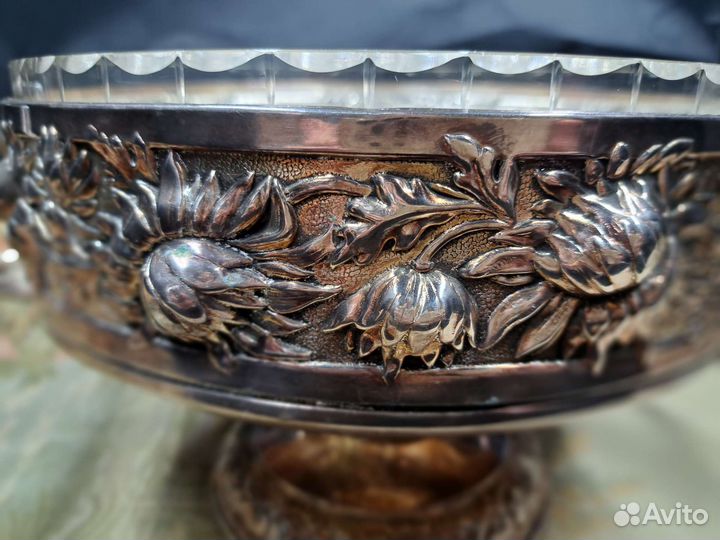 Ваза для фруктов, большая, посеребреная