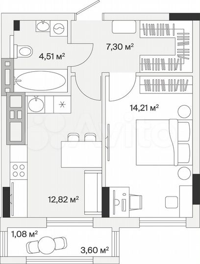 1-к. квартира, 39,9 м², 1/7 эт.