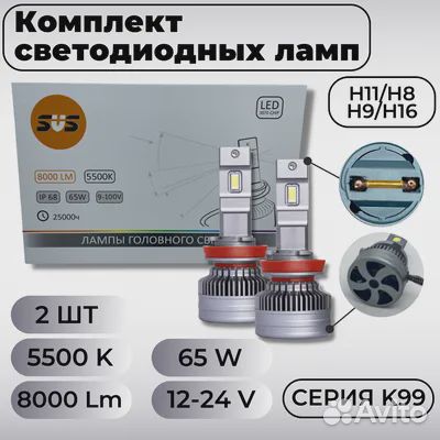 Светодиод головного света SVS K99 разные цокали