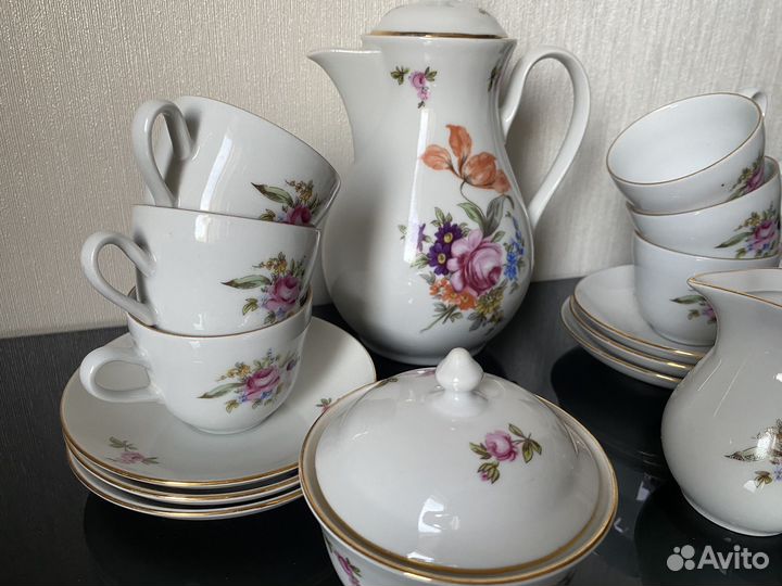 Сервиз кофейный Мейсенский букет, Богемия, чсср