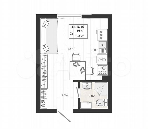 1-к. квартира, 23,3 м², 4/4 эт.