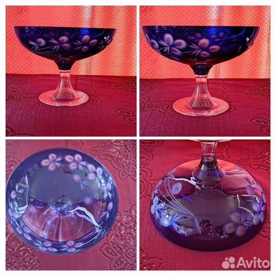 Новая ваза на ножке цветное кобальт стекло СССР