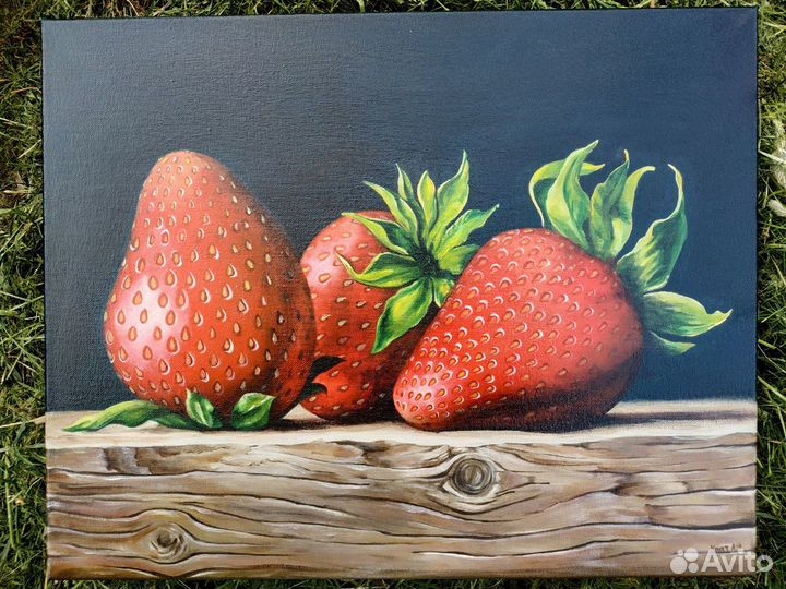 Картина. Живопись, акрил, холст. Клубничка