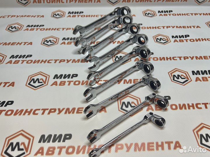 Набор комб трещоточных ключей с подвиж головкой