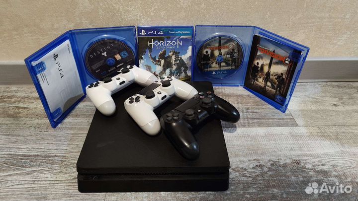 Sony PS4 slim 1tb 3 геймпада+3 игры