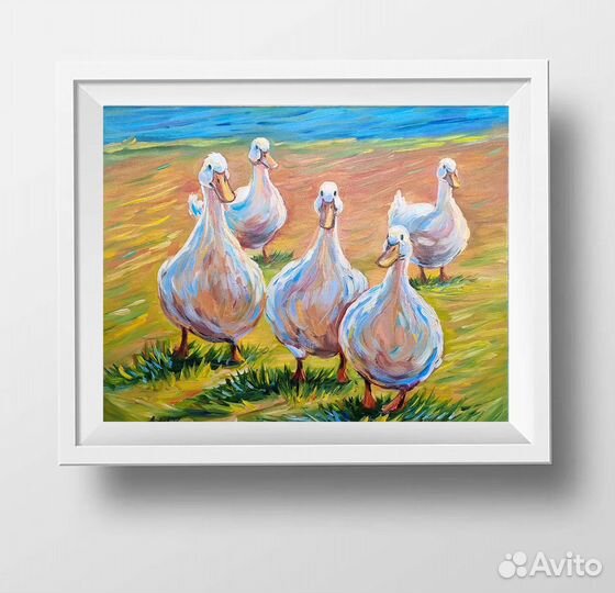 Утки гуси картина маслом птицы холст