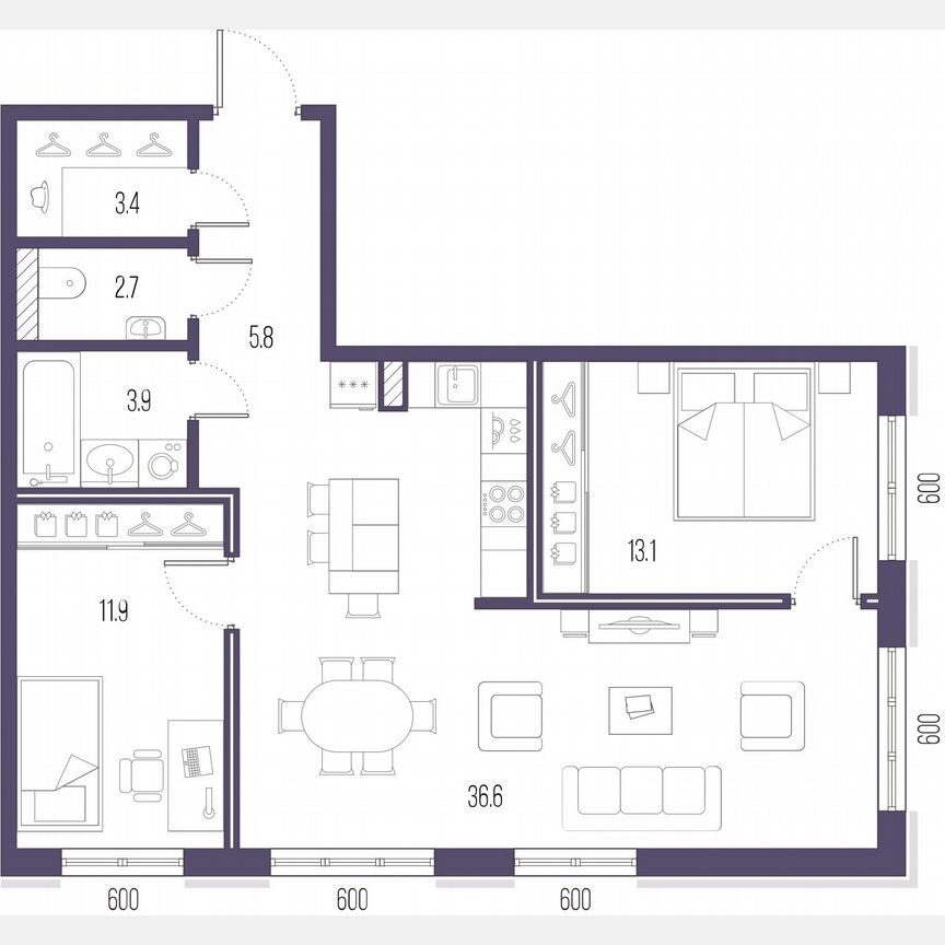 2-к. квартира, 77,4 м², 4/9 эт.