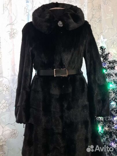 Шуба норковая с капюшоном 44 46 черная