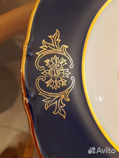 Большая настенная тарелка Чехословакия кобальт