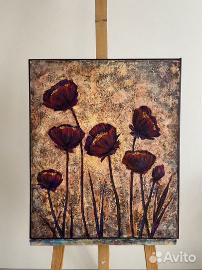 Картина маслом на холсте маки интерьерная