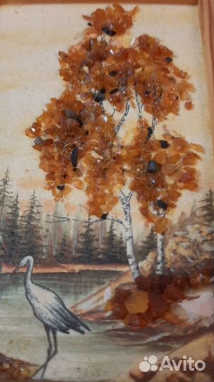 Картина из янтаря в деревянной раме, винтаж