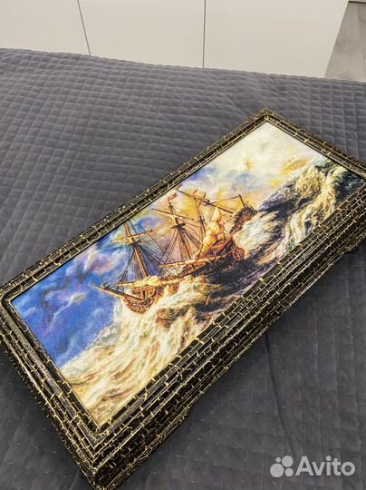 Деревянные нарды ручной работы «Корабль в шторме»