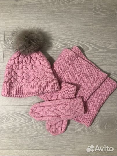 Шапка снуд и варежки комплект