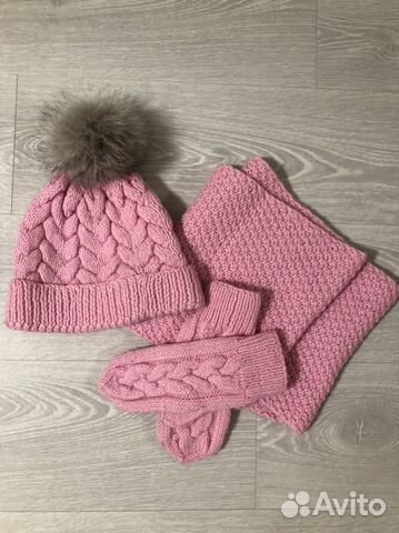Шапка снуд и варежки комплект