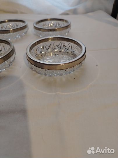 Хрусталь с ободками разметки икорница СССР