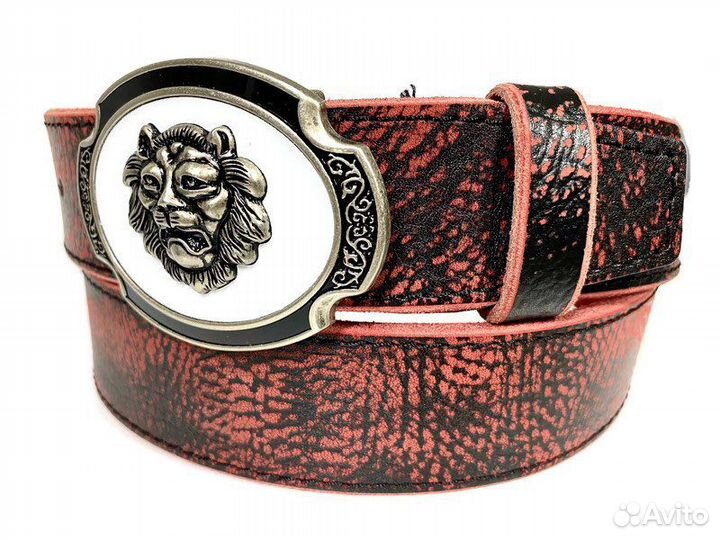 Кожаный ремень Лев 1610 red