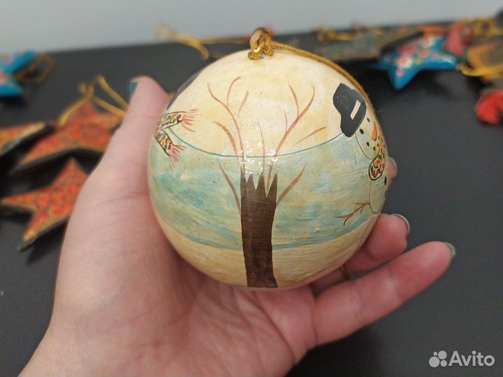 Шар новогодний папье маше ручная работа. Индия