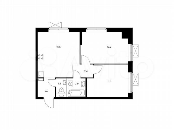 2-к. квартира, 50,7 м², 5/9 эт.