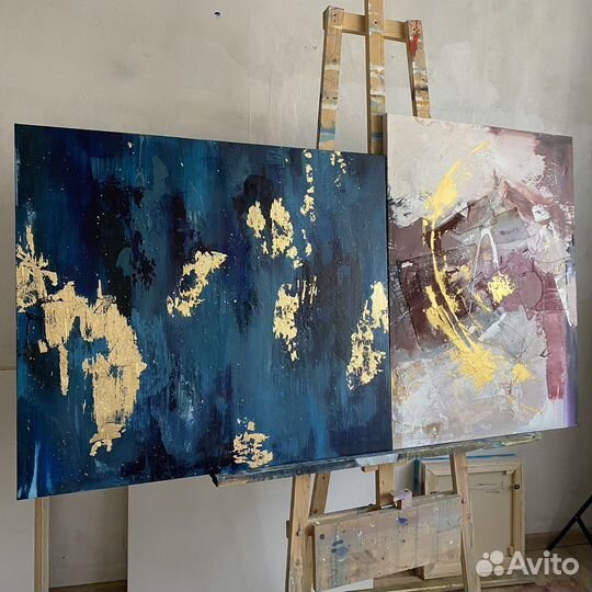 Две картины большая абстракция в интерьер