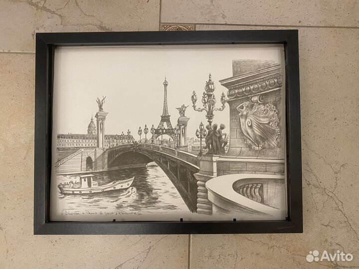 Картина в карандаше (пократа скерху лаком) Париж