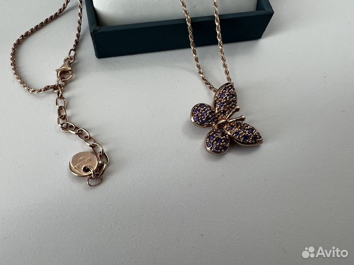 Кулон бабочка с цепочкой серебро 925 позолота nite