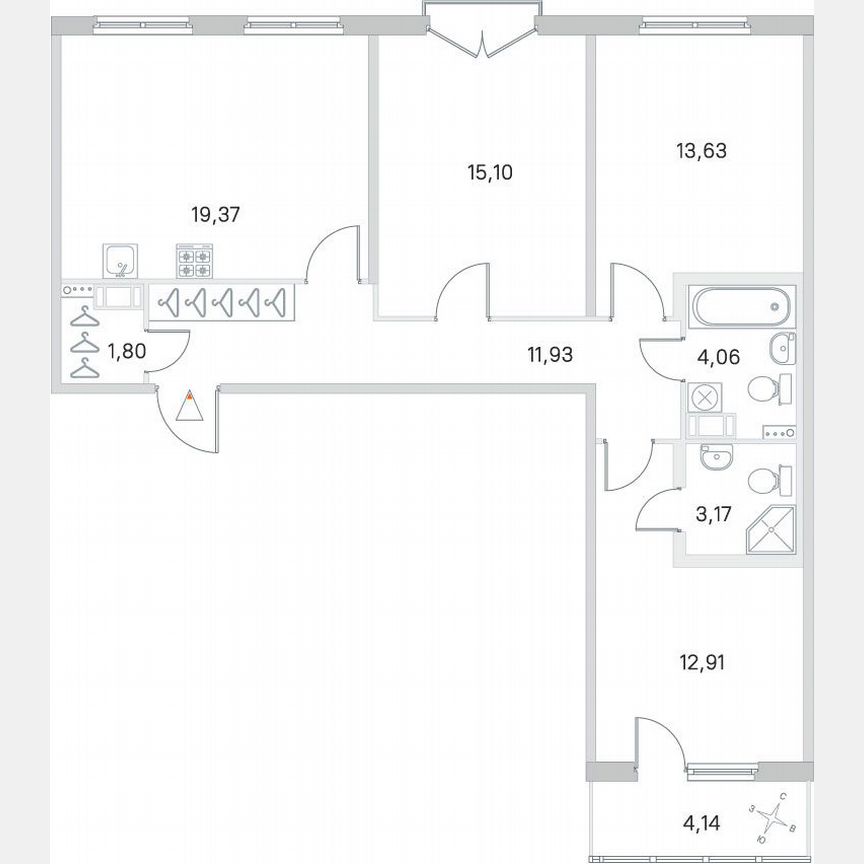 3-к. квартира, 84 м², 4/4 эт.