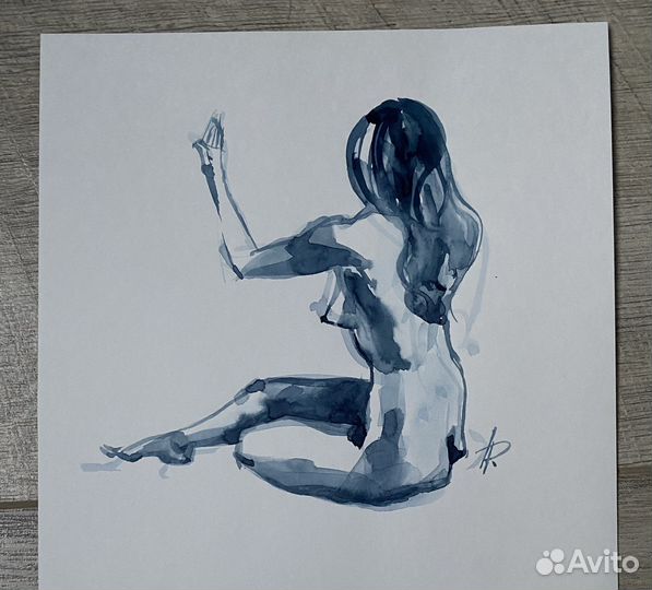 Картина акварель девушка ню