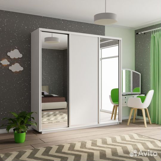 Шкаф купе белый с зеркалами