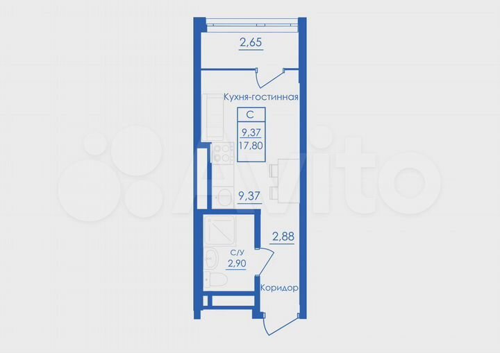Квартира-студия, 17,8 м², 7/25 эт.