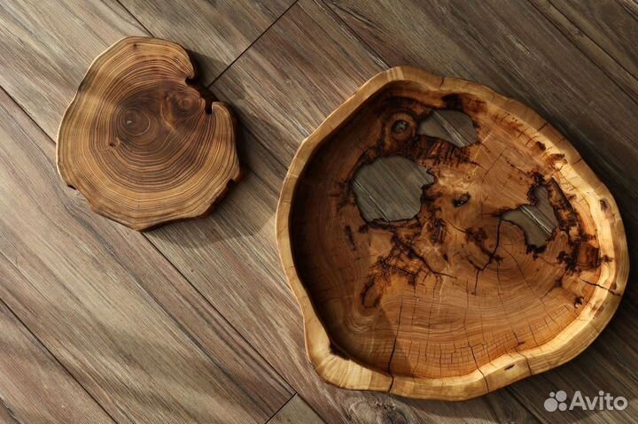 Деревянные тарелки, подносы из спилов